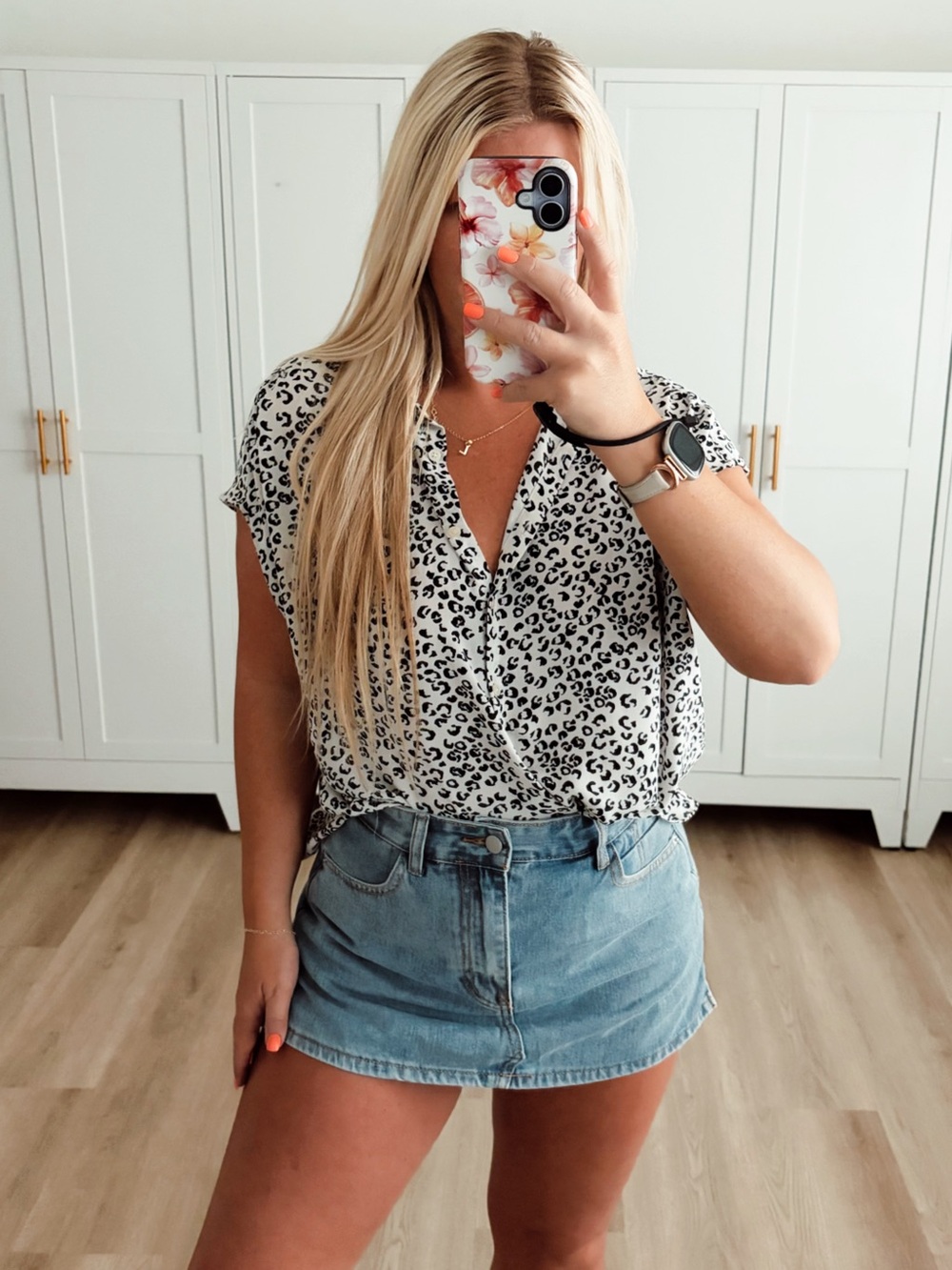 Black and white leopard button down blouse